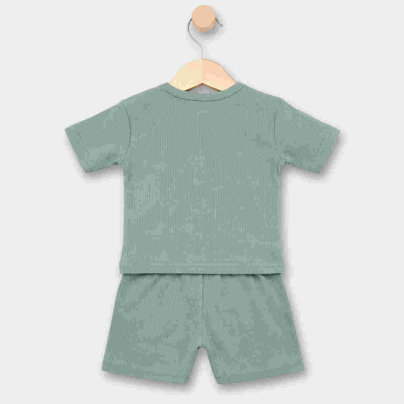 Babies Basic Ribbed Cotton Short Sleeves T-shirt and Plain Shorts Set 12-18 Months Green M723-TO-GRE-12-18-2PC - Image 6