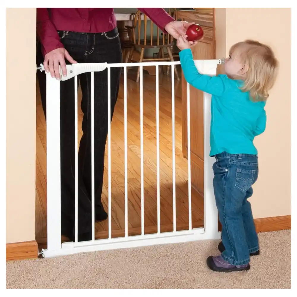 KidCo Gateway Pressure Mounted Baby Gate with Pressure-Plus Locking Handle, One-Hand Operation and No-Drill Installation, White Steel - G1000 - Image 3