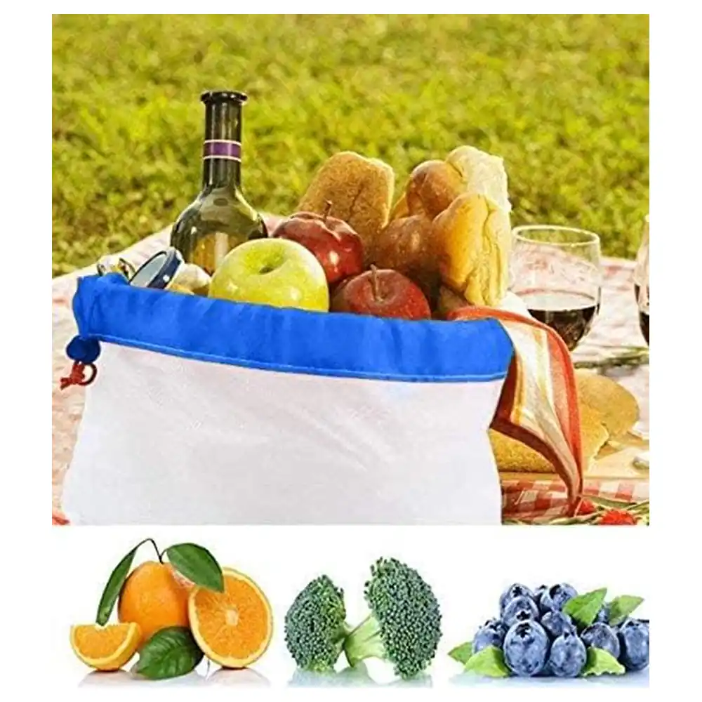 GulfDealz Reusable Mesh Produce Bags Pack of 7, Washable See-Through Drawstring Bags for Grocery Shopping, Fruit and Vegetable Storage, 43 x 30 cm - Image 4