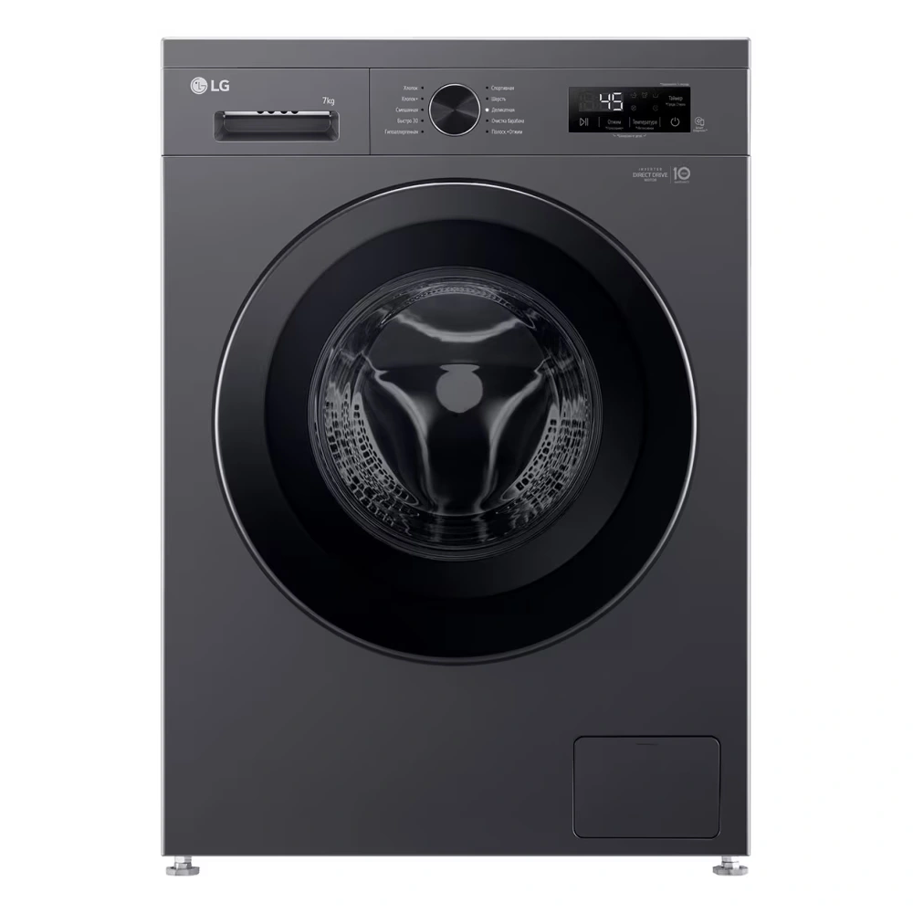 LG 7kg Front Load Washing Machine with Inverter Direct Drive Motor, 6 Motion DD, Steam, Tub Clean, Smart Diagnosis, 1200 RPM, Matte Black - F2Y1QYP6J
