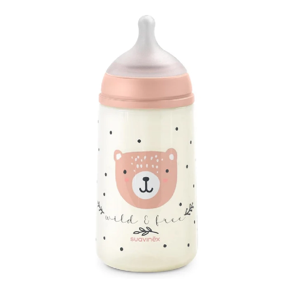Suavinex Wild&Free Anti-Colic Baby Feeding Bottle 270 ml with SX Pro Physiological Silicone Teat, Medium Flow M, +3 Months, Pink - 309113