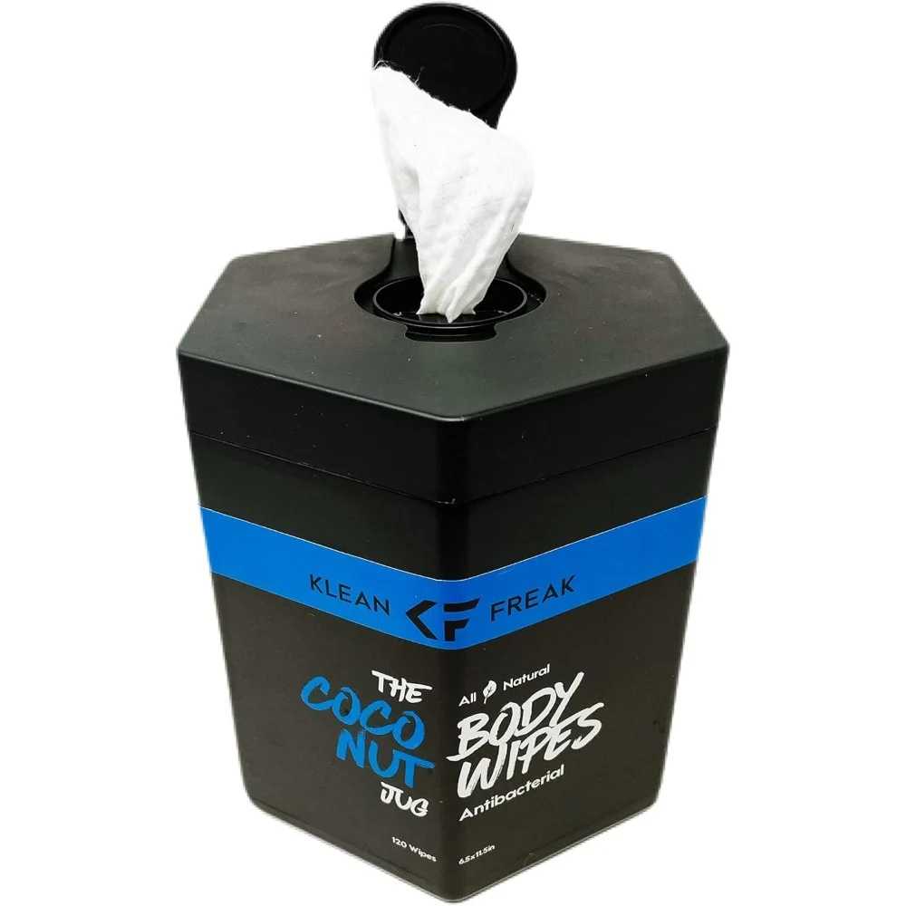 Klean Freak Body Wipes The Jug 120 Wipes, Large Shower Wipe Dispenser for Gym, Camping and Home, Alcohol Free, Coconut - TJCN01
