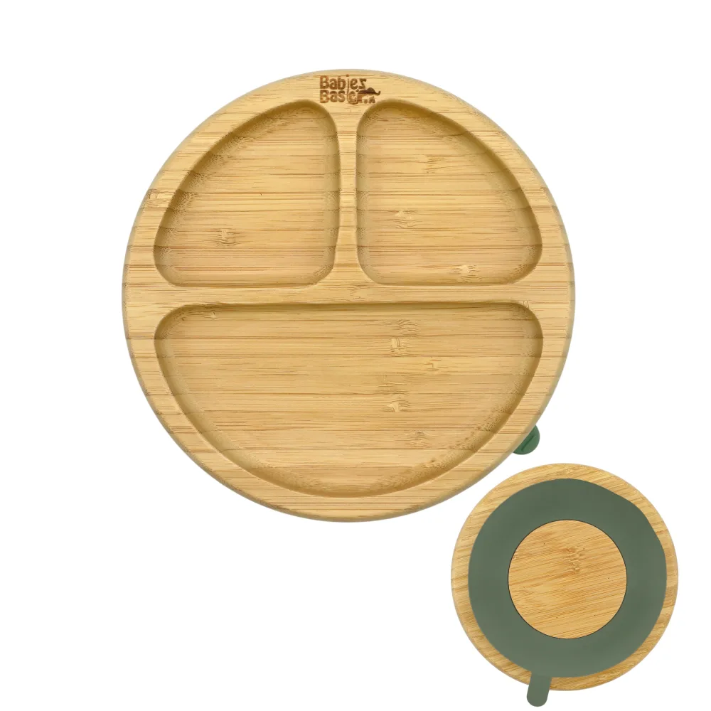 Babies Basic Bamboo Plate with Silicone Suction for Kids Green 12277-PLA-GRE-1PC