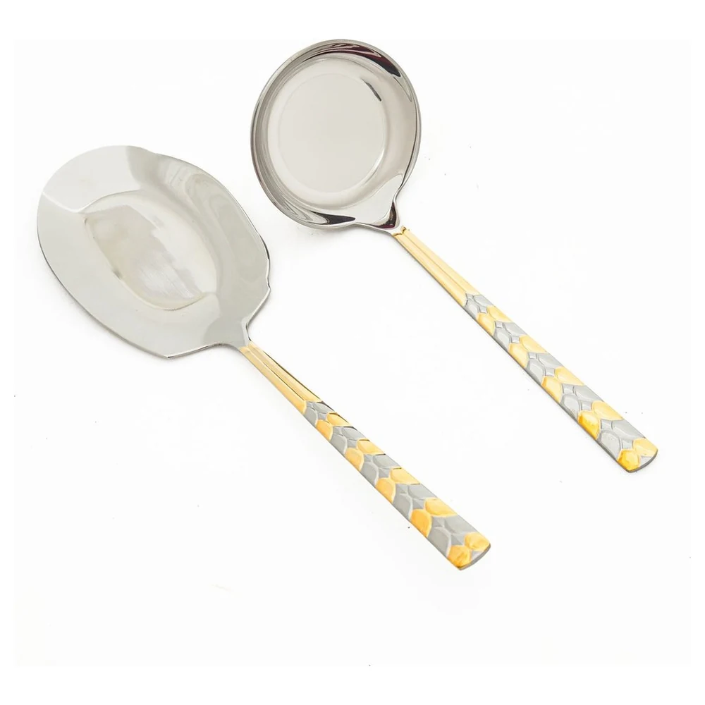 Zolten Moon Stainless Steel Cutlery Set 32 Pieces with Stand, Gold Patterned Handles, Mirror Finish, Service for 6 - ZL0713848 - Image 3