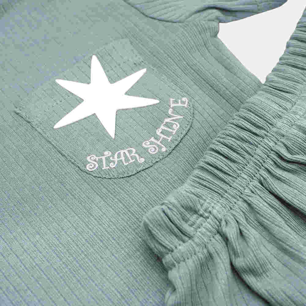 Babies Basic Ribbed Cotton Short Sleeves T-shirt and Plain Shorts Set 0-3 Months Green M714-TO-GRE-0-3-2PC - Image 2