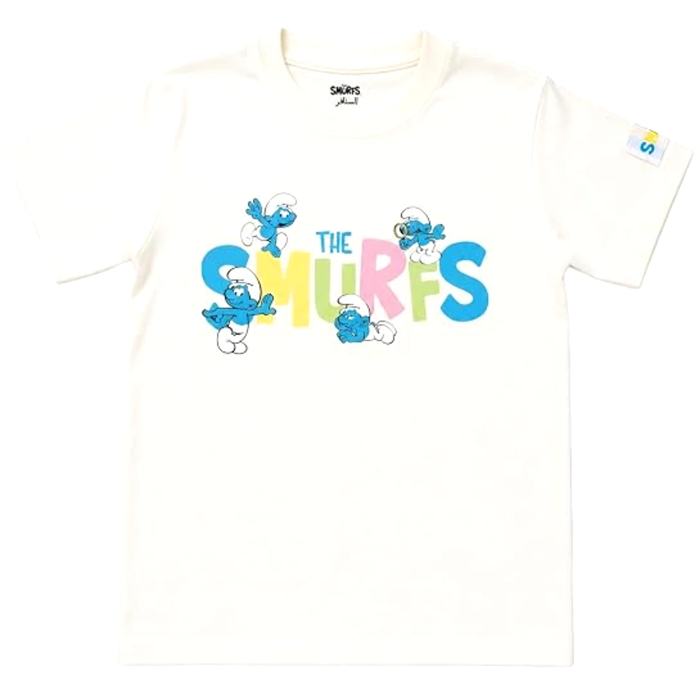 The Smurfs Pastel Logo Girls T-Shirt, 100 Percent Cotton, Crew Neck, Regular Fit, Casual Wear, 7-8 Years, White - TU25944-7-8