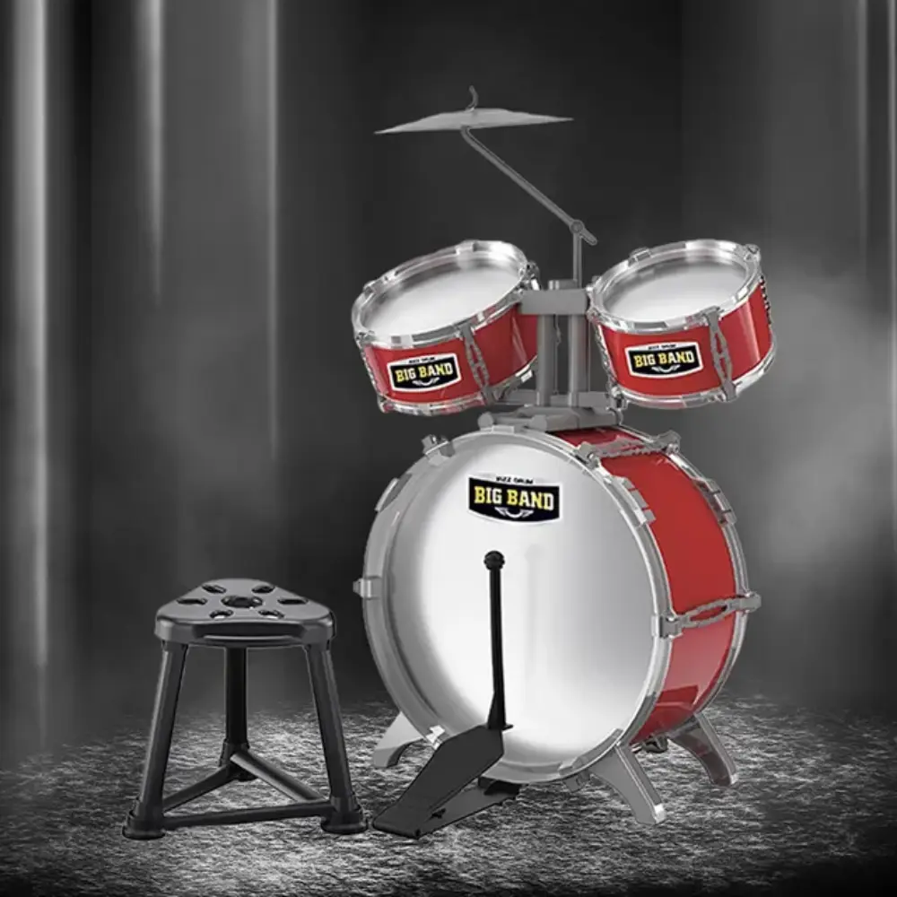 Little Story Kids Drum Set Musical Instrument with Stool, 3 Drums, Cymbal & Drumsticks, Red - LS_JZDR_RD - Image 3