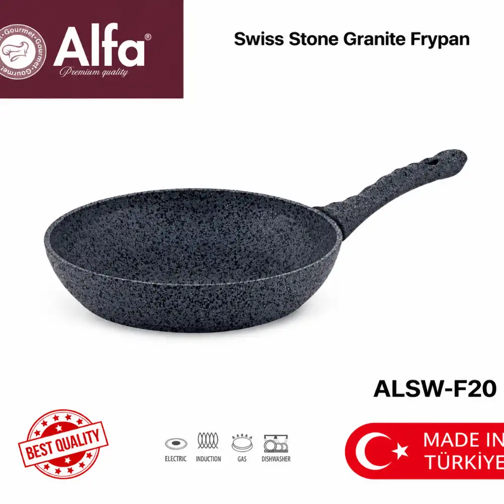 Alfa Swiss Stone Granite Fry Pan 20 cm, Non-Stick, Induction Compatible, PFOA-Free, Healthy Cooking Pan, Granite Outer and Interior, BPA Free - ALSW-F20 - Image 4