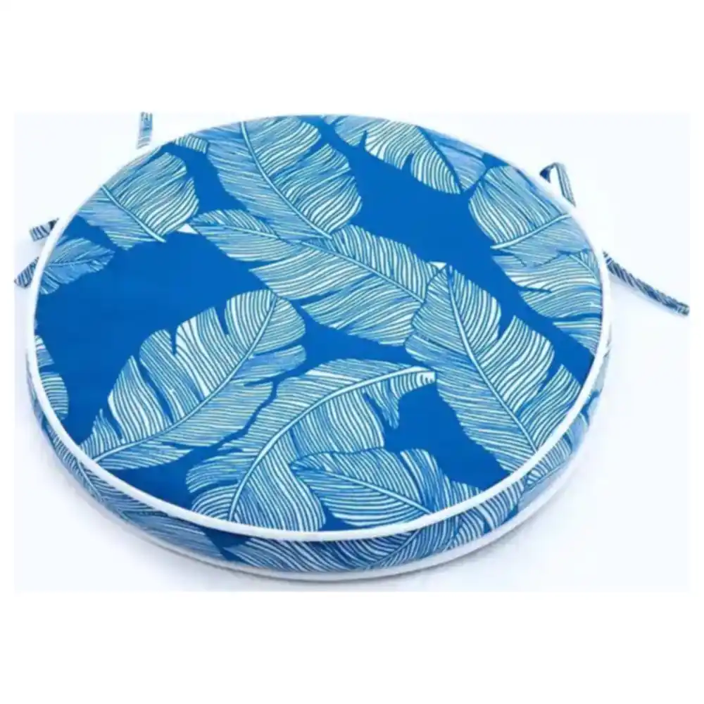 Paradiso Round Outdoor Seat Cushion with Piped Edge, Tie Fastenings and Tropical Leaf Print for Bistro and Patio Chairs - DY-N40