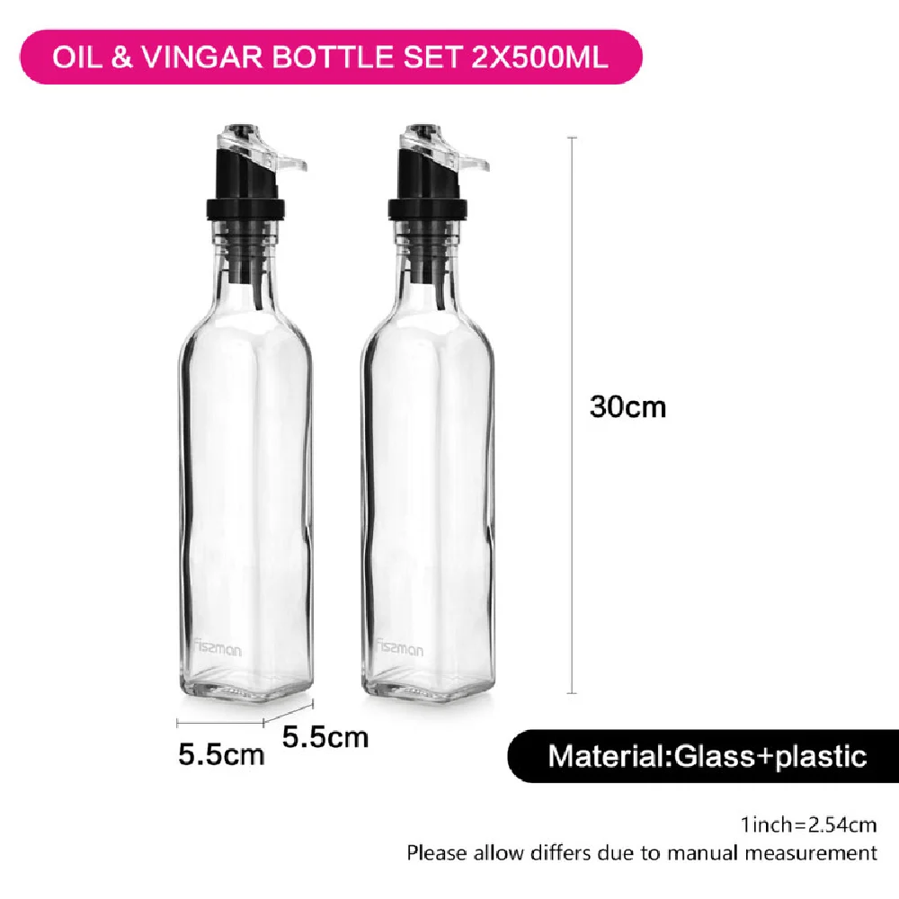 Fissman Oil Bottle Set Clear Glass 2 x 500ml - 6513 - Image 2