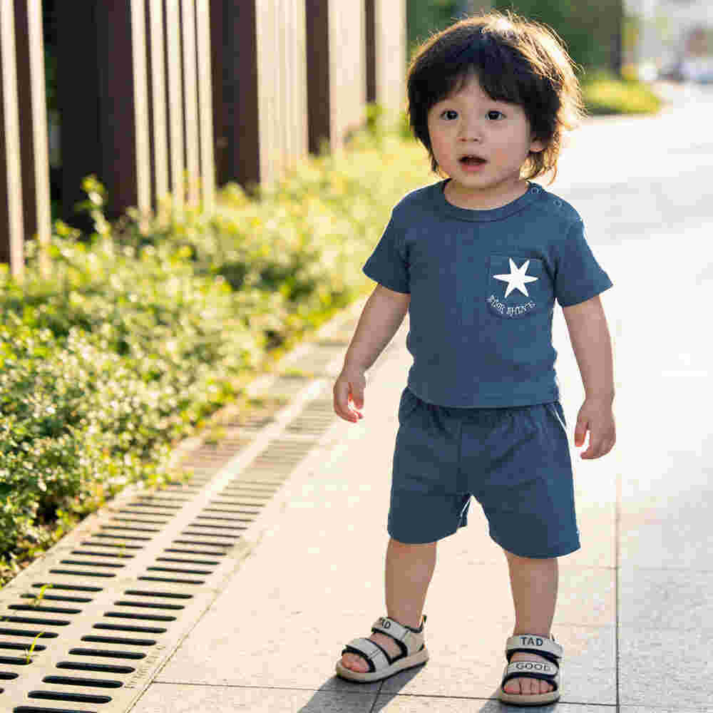 Babies Basic Ribbed Cotton Short Sleeves T-shirt and Plain Shorts Set 12-18 Months Blue M714-TO-BLU-12-18-2PC - Image 6