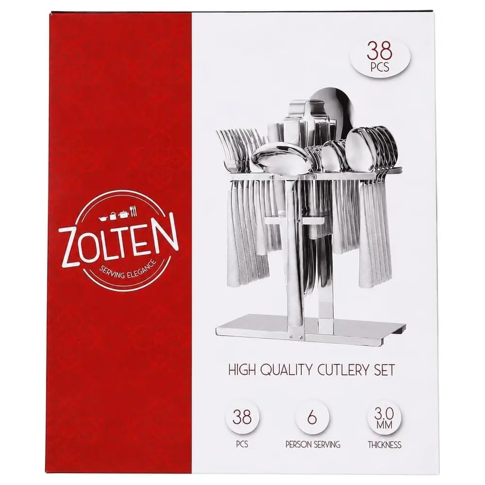 Zolten Pure Stainless Steel 38-Piece Cutlery Set with Stand - ZL0714500 - Image 2