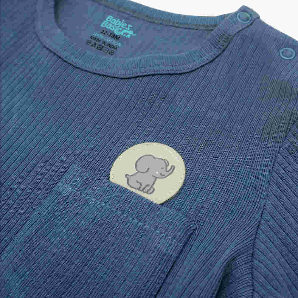 Babies Basic Ribbed Cotton Long Sleeves Top and Bottom 6-12 Months Blue M725-LO-BLU-6-12-2PC - Image 2