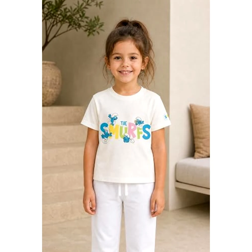 The Smurfs Pastel Logo Girls T-Shirt, 100 Percent Cotton, Crew Neck, Regular Fit, Casual Wear, 7-8 Years, White - TU25944-7-8 - Image 3