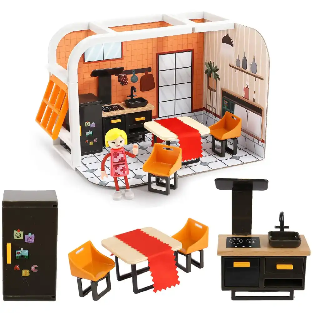 Little Angel 5-Piece Mini Dollhouse Kitchen Pretend Play Set for Girls 3+ Years, Portable Role Play Toy - 120461