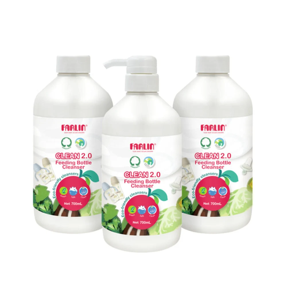 Farlin Plant Based Baby Bottle Wash 700ml, Pack of 3, Natural Bottle Cleaner for Feeding Accessories & Baby Items, 0 Months+, White - GA 16001