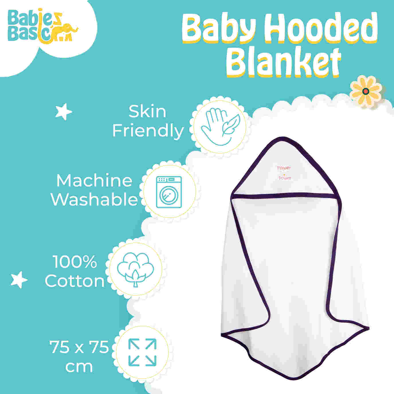 Babies Basic Cotton Swaddle Blanket for New Born 75x75cm Peach V238-BLA-PUR-OS - Image 3