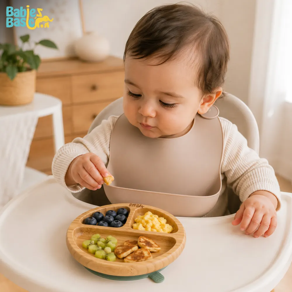 Babies Basic Bamboo Plate with Silicone Suction for Kids Green 12277-PLA-GRE-1PC - Image 2