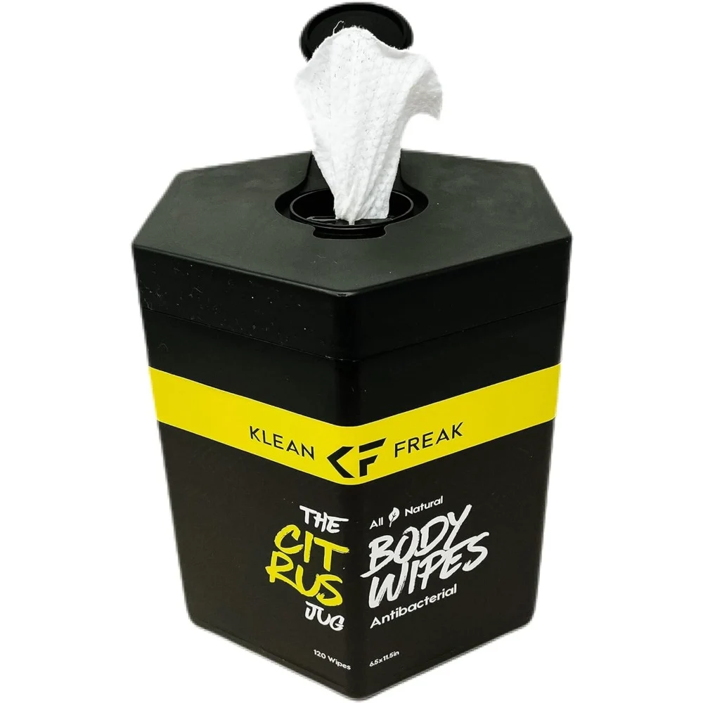 Klean Freak Body Wipes The Jug 120 Wipes, Large Shower Wipe Dispenser for Gym, Camping and Home, Alcohol Free, Citrus - TJCT01