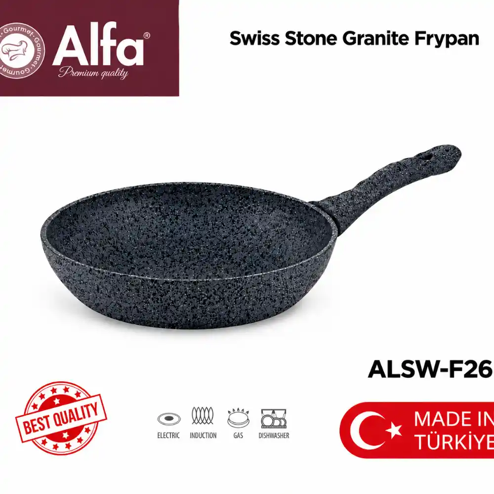 Alfa Swiss Stone Granite Fry Pan 26 cm, Non-Stick, Induction Compatible, PFOA-Free, Heat-Resistant Bakelite Handle, Cook with Less Oil, Even Heat Distribution - ALSW-F26 - Image 2