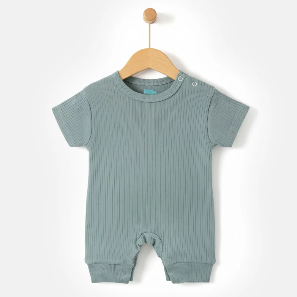 Babies Basic Ribbed Cotton Short Sleeves Romper 3-6 Months Green M717-CR-GRE-3-6-1PC - Image 5