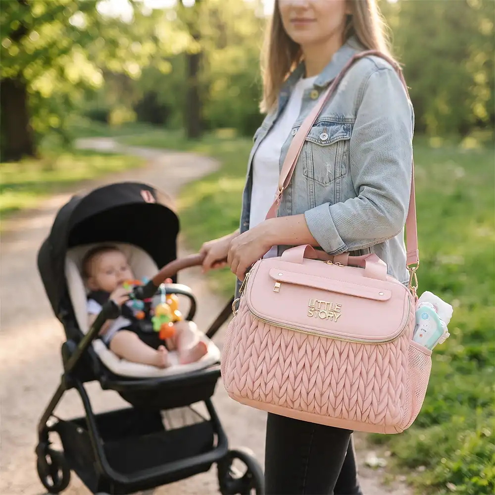 Little Story Compact Diaper Bag With Changing Pad And Shoulder Strap Blush Pink - LS_DB_PI - Image 4
