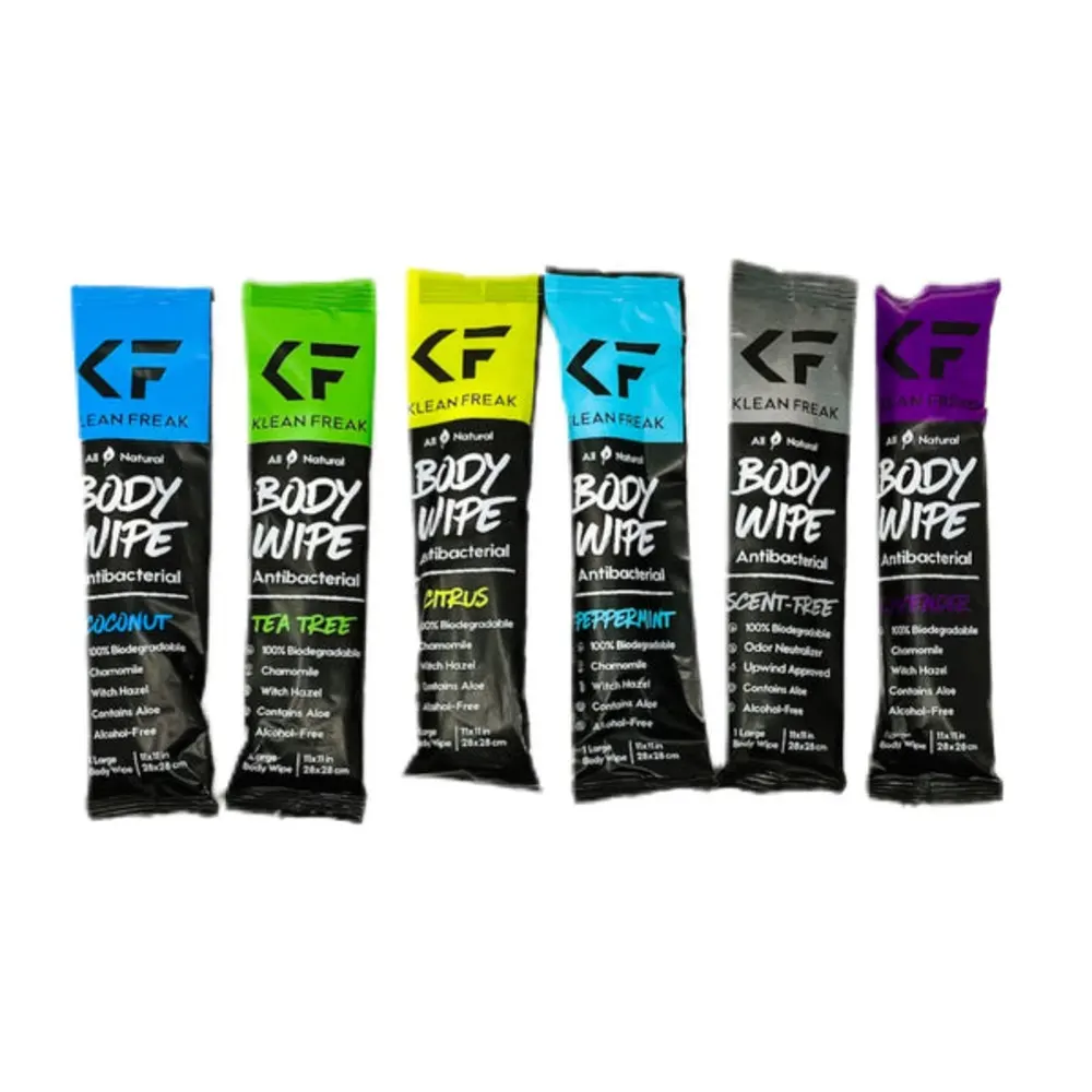 Klean Freak Body Wipes Trial Pack 6 Wipes, 1 Each of 6 Scents, Large Shower Wipes, Alcohol Free, Aloe and Witch Hazel, Mixed Scents - TRMX00