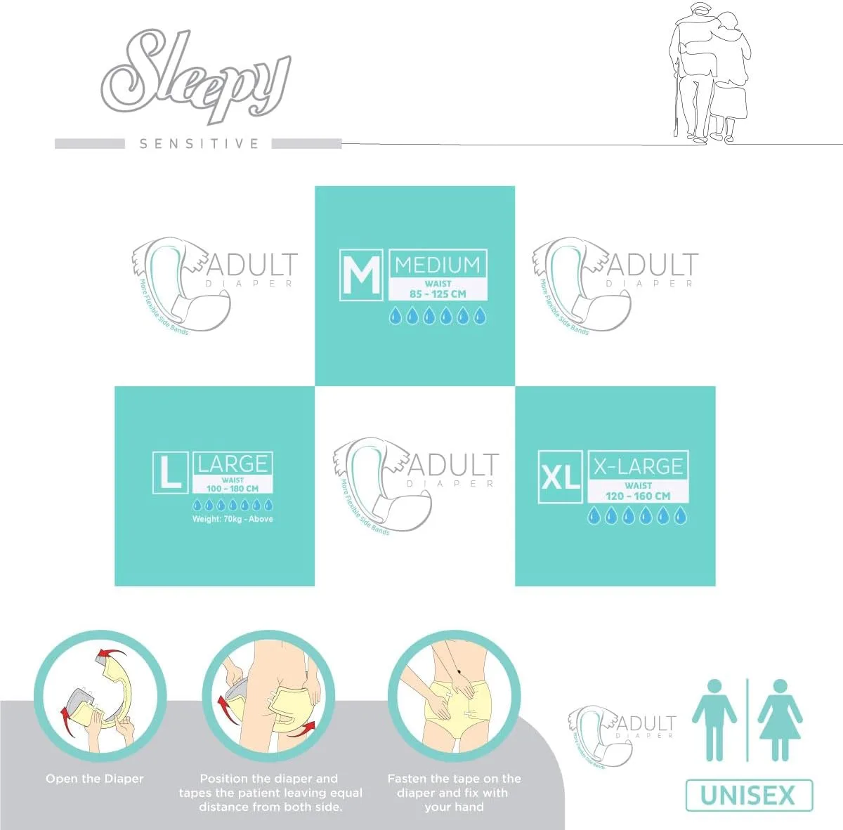 Sleepy Hypoallergenic Unisex Diapers For Sensitive Skin Odour Medium 48 Diapers - SLP-AD000LA2