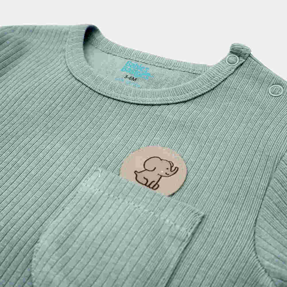 Babies Basic Ribbed Cotton Long Sleeves Top and Bottom 3-6 Months Green M725-LO-GRE-3-6-2PC - Image 2