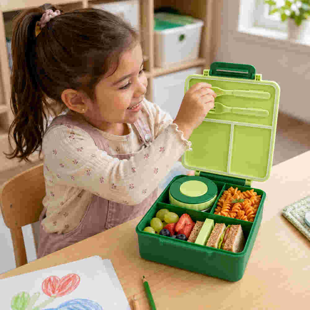 Babies Basic Insulated Bento Lunchbox Built-in Thermos Leakproof Compartments 3+ Years - Green - Dinosaur 12300-BEN-GRE-DINO - Image 4