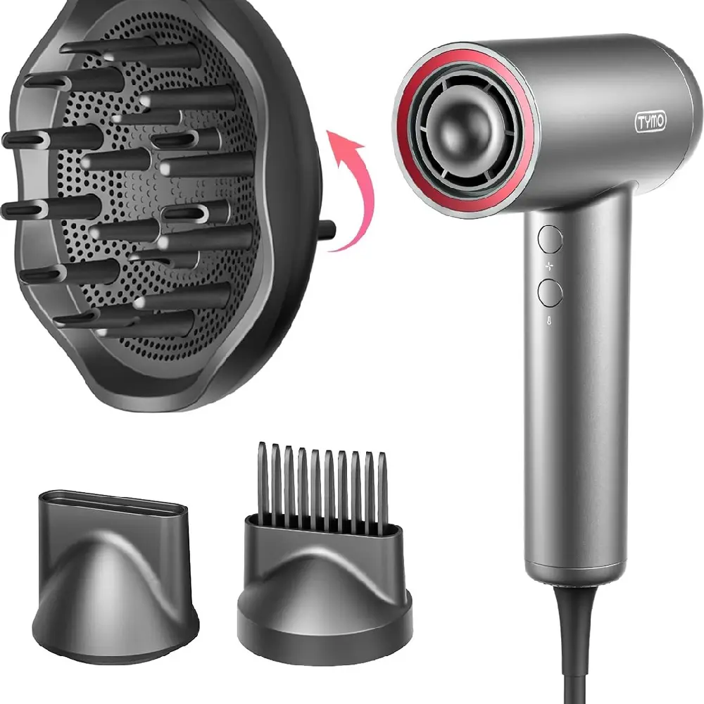 TYMO AirHype Lite Hair Dryer with 110,000 RPM Motor (23m-s Airflow), Lightweight Quiet Operation, and Negative Ion Frizz Control for All Hair Types (Grey) - TY.HC602G.GY