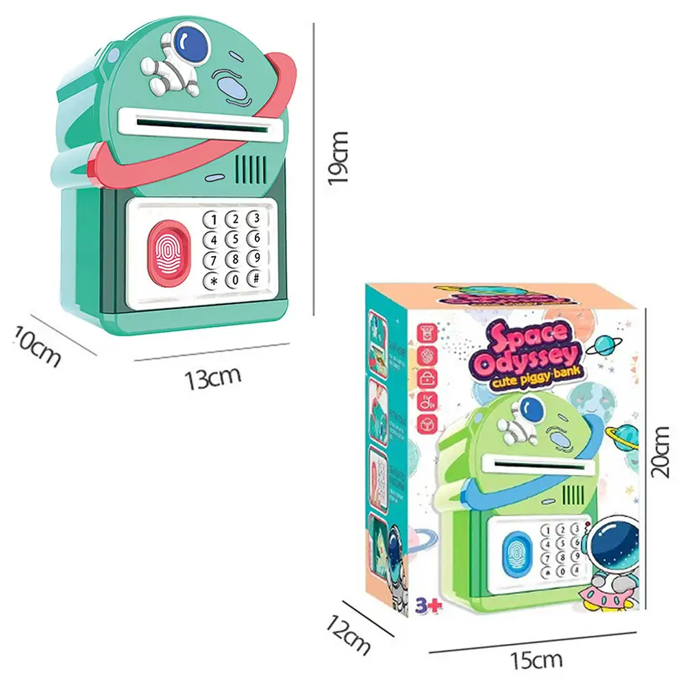 Little Story Lovely Piggy Bank with Fingerprint Lock & Music, Astronaut Green - LS_PIGB_LBU - Image 2