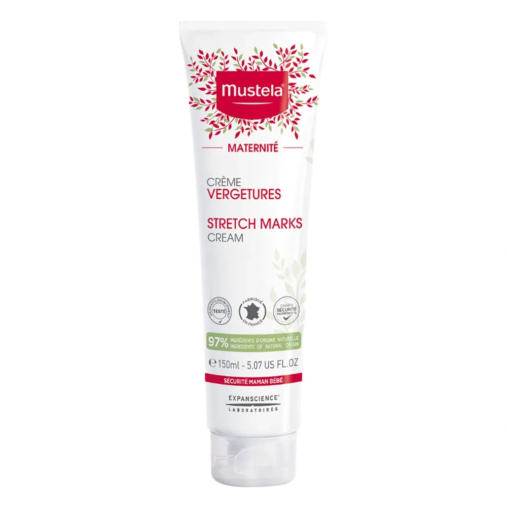 Mustela 3-in-1 Stretch Marks Cream for Pregnancy & Postpartum, Maracuja Oil, Avocado Oil & Peptides, Moisturizing & Elasticity Care, Non-Greasy 150ml - H012