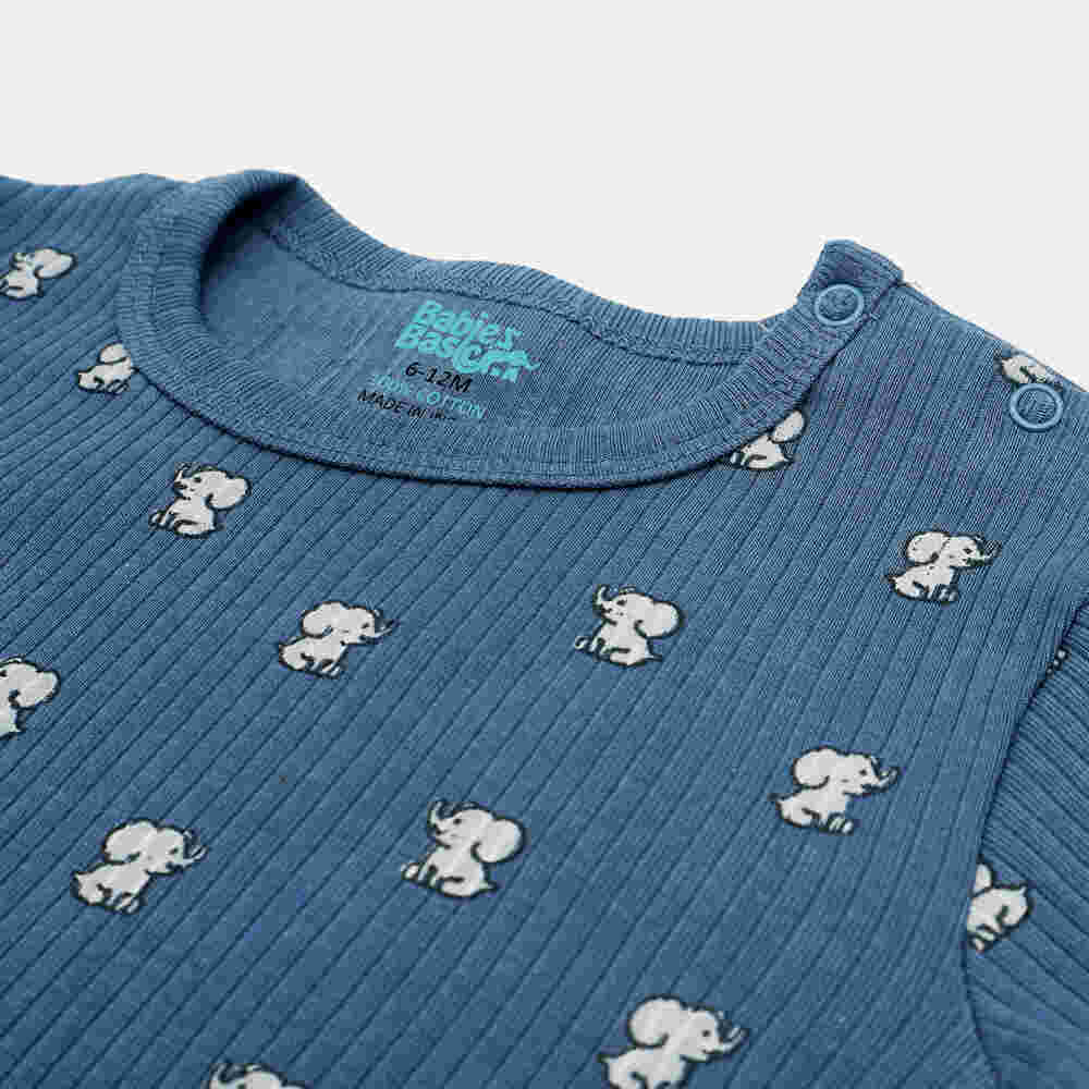 Babies Basic Ribbed Cotton Printed Short Sleeves T-shirt and Pyjama Set 12-18 Months Blue M726-TO-BLU-12-18-2PC - Image 2