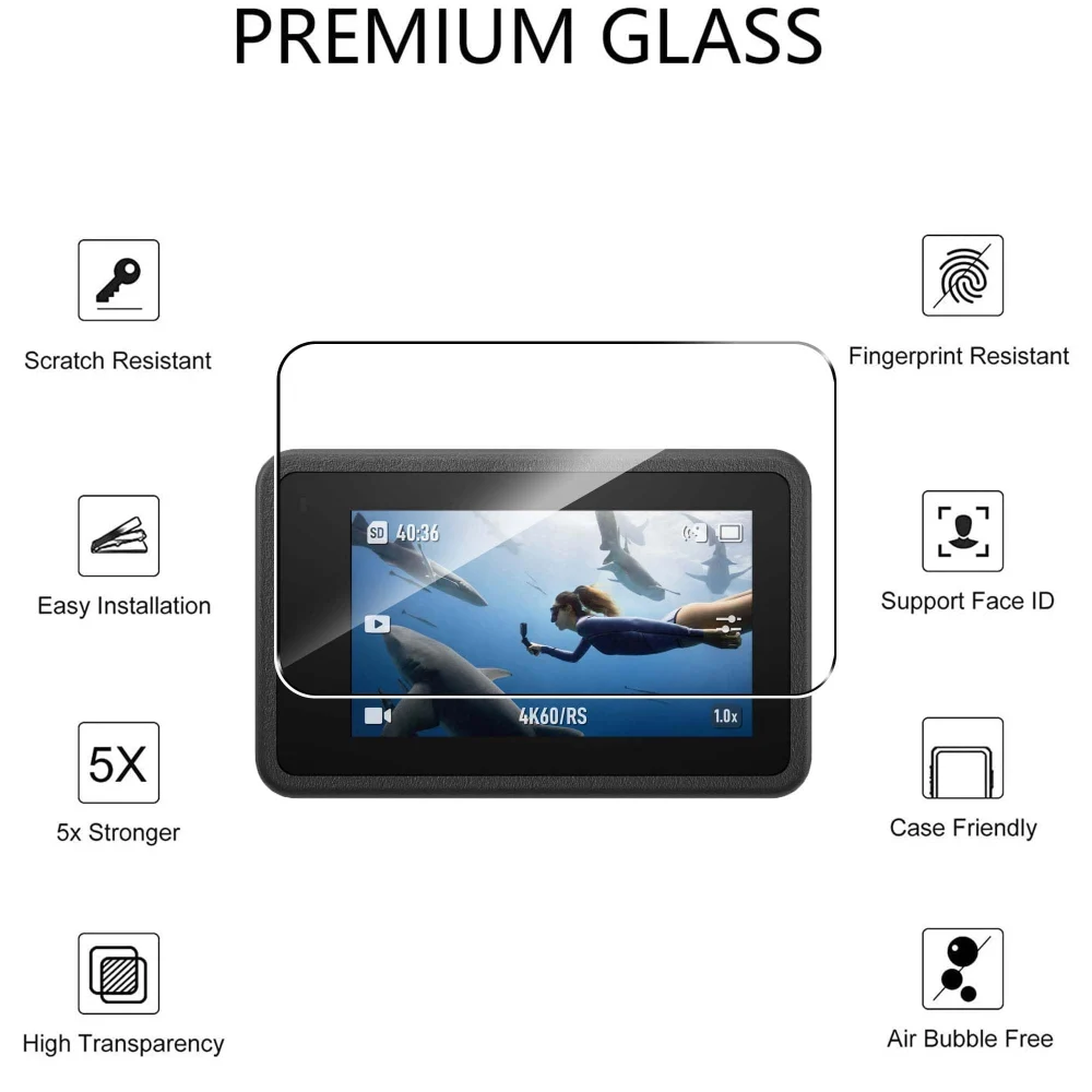 eWINNER 6pcs Tempered Glass Screen Protector Film for DJI Osmo Action 4, 2 Front and 2 Back Screen Protectors plus 2 Lens Film for Osmo Action4 Camera, Clear - NX-QZDR-PS03 - Image 4