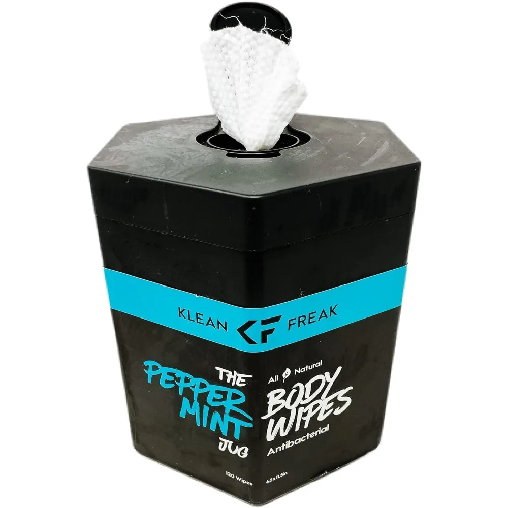 Klean Freak Body Wipes The Jug 120 Wipes, Large Shower Wipe Dispenser for Gym, Camping and Home, Alcohol Free, Peppermint - TJPP01