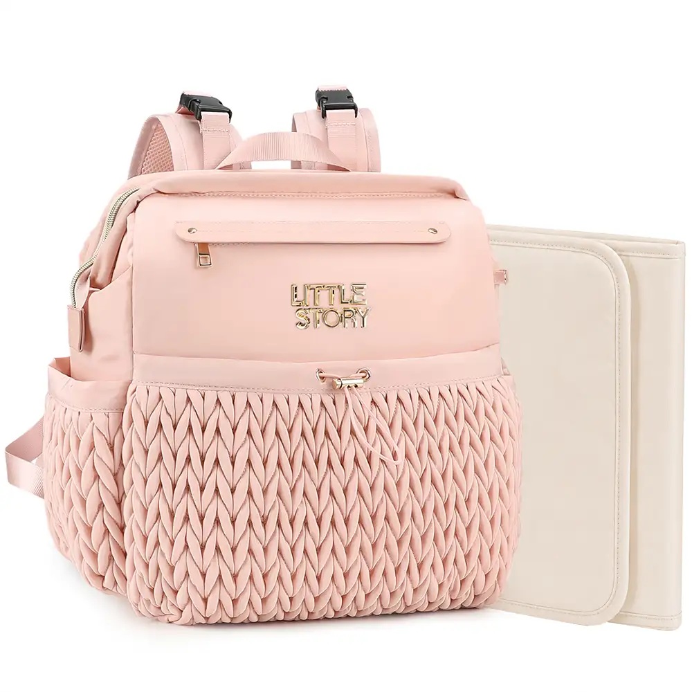 Little Story Diaper Backpack With Changing Pad And Laptop Sleeve Blush Pink - LS_DB01_PI