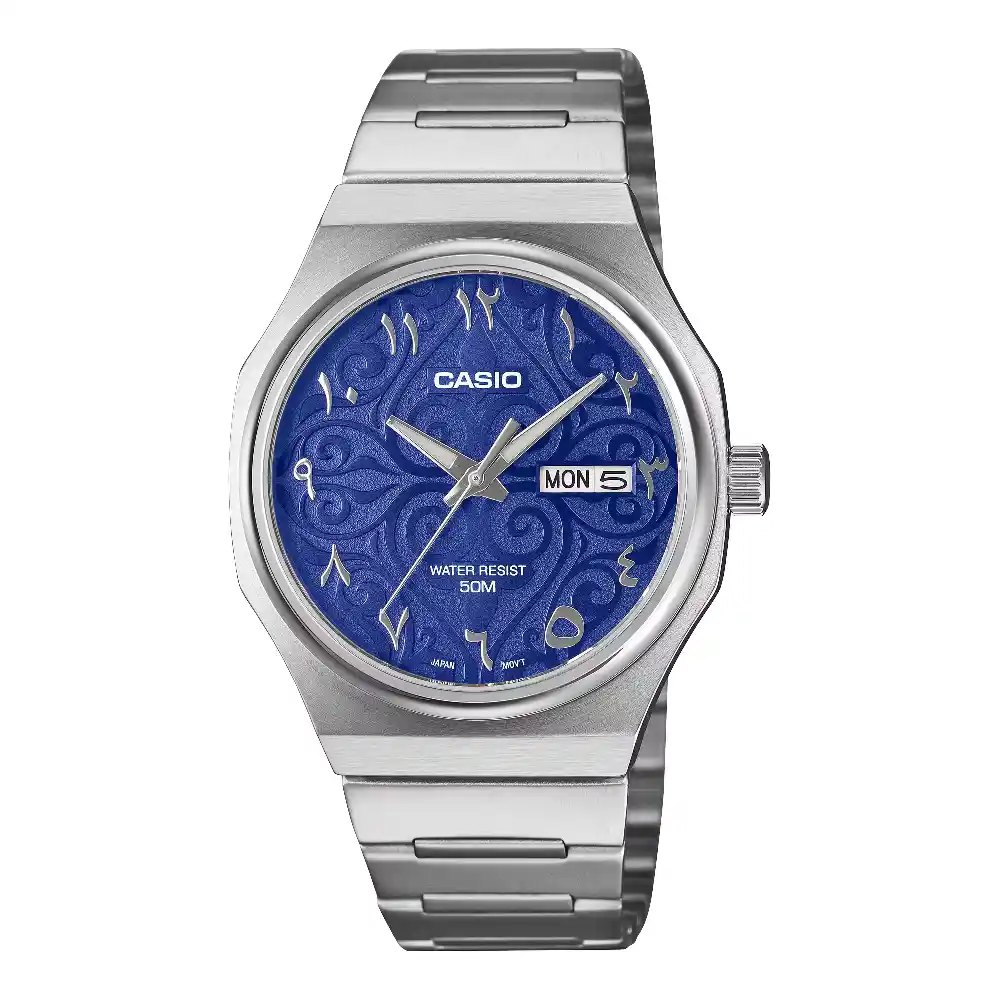 Casio Men’s Analog Watch, Royal Blue Arabic Dial, Stainless Steel Case, Stainless Steel Band, Mineral Glass, Day and Date Display, 5 Bar Water Resistance - MTP-E735AR-2A2V