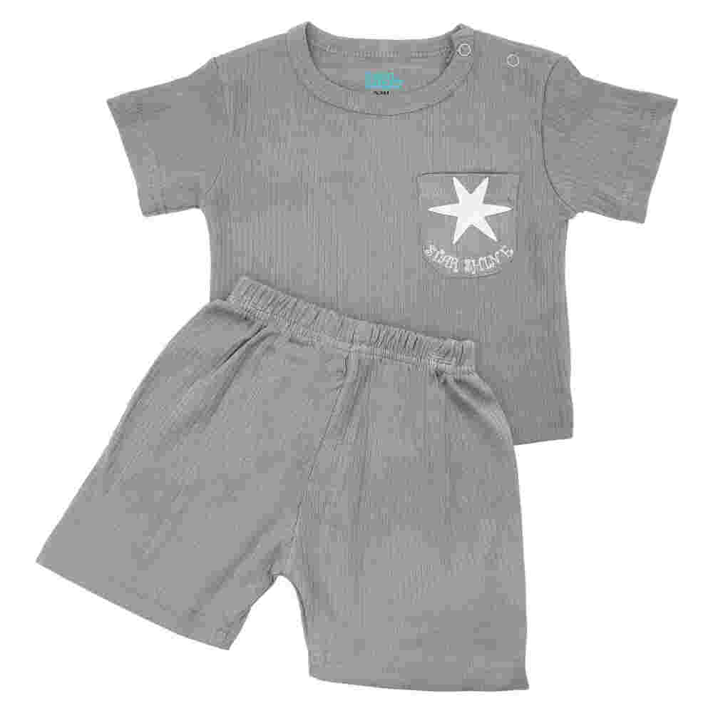 Babies Basic Ribbed Cotton Short Sleeves T-shirt and Plain Shorts Set 3-6 Months Gray M714-TO-GRA-3-6-2PC