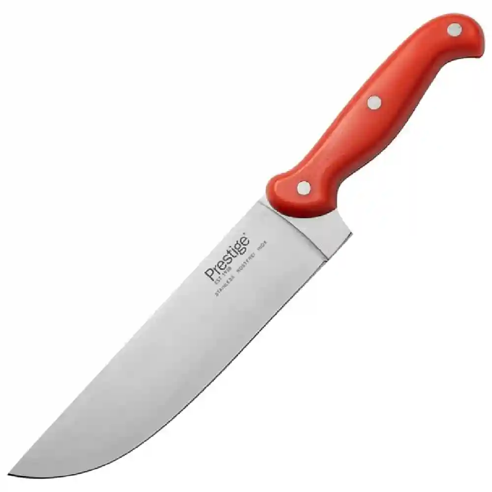 Prestige Professional 8 Inch Butcher Knife Stainless Steel Carving & Meat Slicing Knife, Red - PR49346