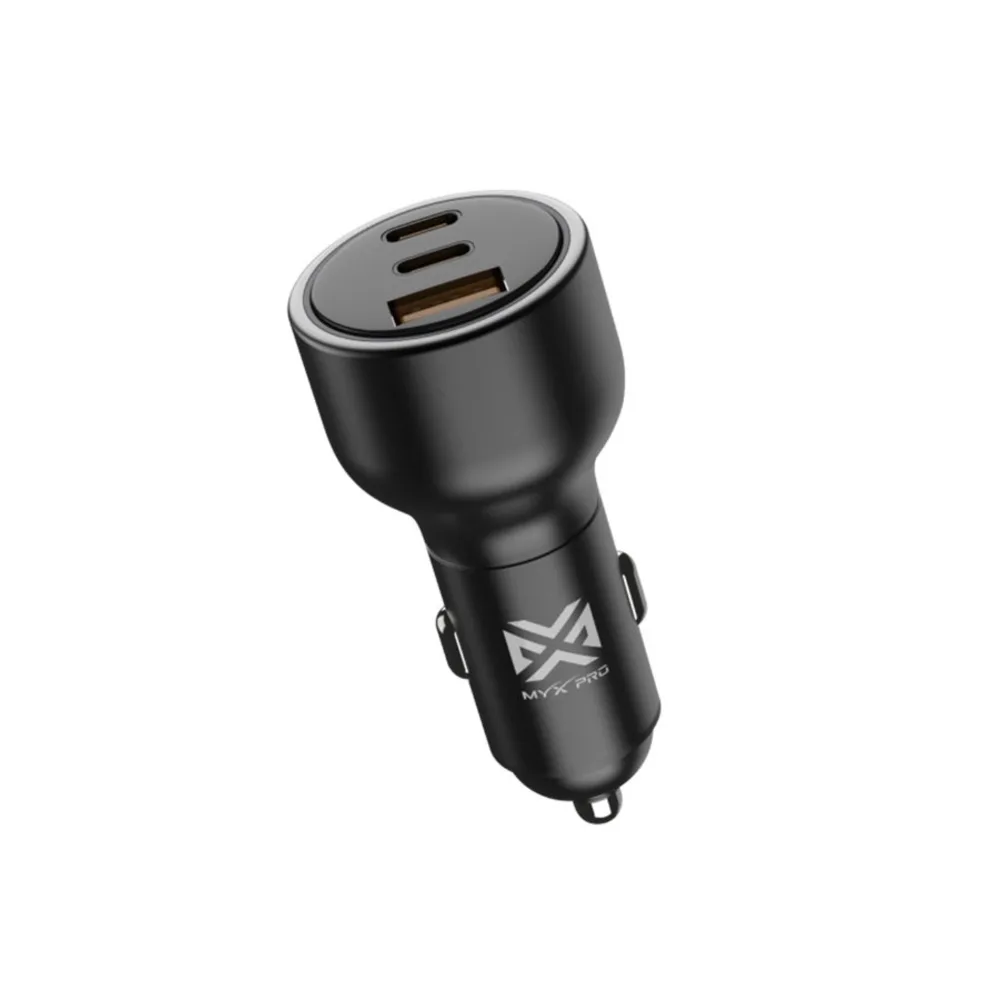 MYX PRO Drivevolt 100W 3-Port Fast Car Charger, USB-C PD PPS & USB-A QC 3.0, DC 12-24V Input, Overheat Protection, Black - MCC-100W-B