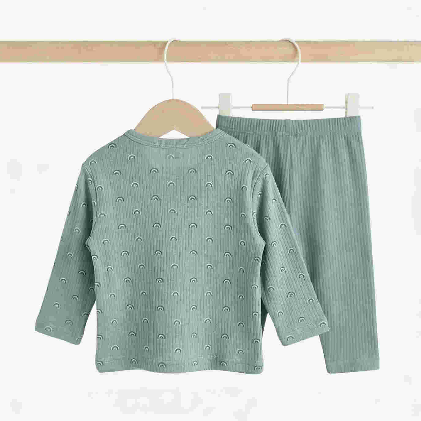 Babies Basic Ribbed Cotton Printed Short Sleeves T-shirt and Pyjama Set 0-3 Months Green M745-TO-GRE-0-3-2PC - Image 4