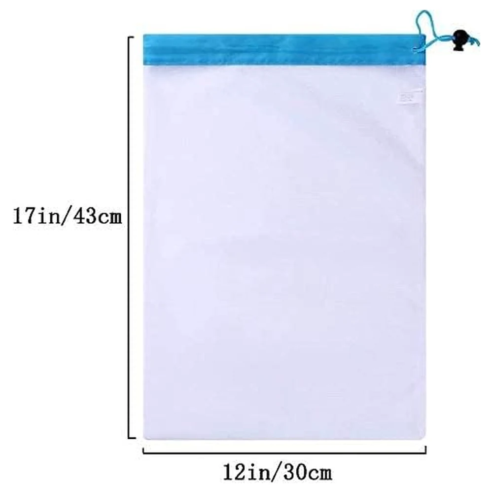 GulfDealz Reusable Mesh Produce Bags Pack of 7, Washable See-Through Drawstring Bags for Grocery Shopping, Fruit and Vegetable Storage, 43 x 30 cm