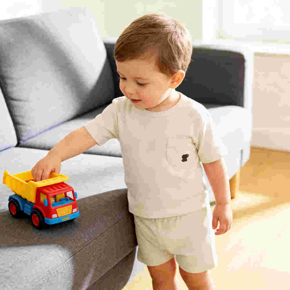 Babies Basic Ribbed Cotton Short Sleeves T-shirt and Plain Shorts Set 3-6 Months Cream M723-TO-CRE-3-6-2PC - Image 3