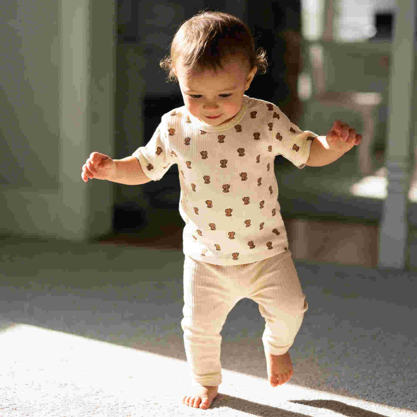 Babies Basic Ribbed Cotton Printed Short Sleeves T-shirt and Pyjama Set 0-3 Months Cream M726-TO-CRE-0-3-2PC - Image 6