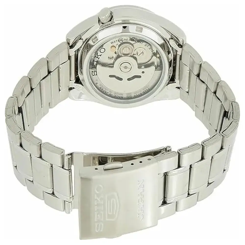 Seiko 5 Automatic Watch for Mens, Black Dial, Day-Date Display, 21 Jewels Calibre 7S26, See-Through Case Back, Stainless Steel Bracelet - Image 3