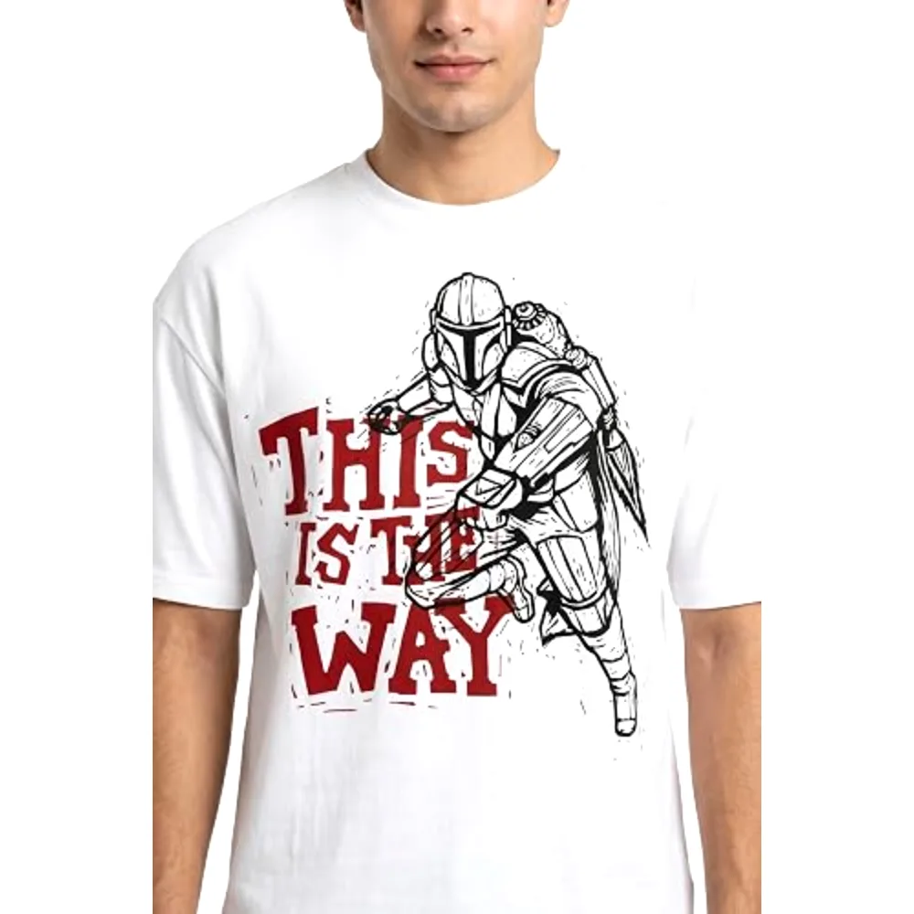 Disney Star Wars The Mandalorian This Is The Way Men T-Shirt, 100 Percent Cotton, Crew Neck, Oversized Fit, Casual Wear, Size XL, White - TU26192-XL - Image 4