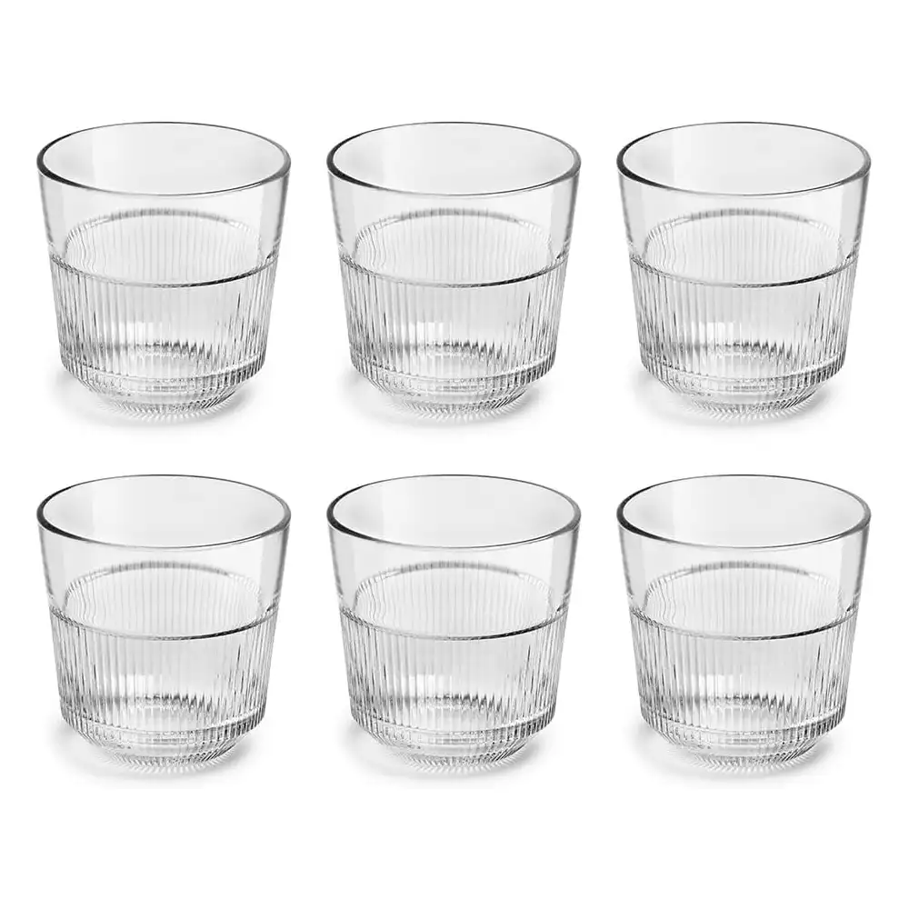 Royal Leerdam Rayo Rocks Glass Set, 6-Piece 270ml Embossed Tumbler Glasses, Thick Stable Base, Clear Glass - 926590