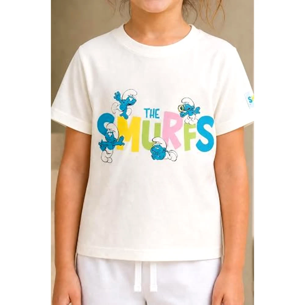 The Smurfs Pastel Logo Girls T-Shirt, 100 Percent Cotton, Crew Neck, Regular Fit, Casual Wear, 3-4 Years, White - TU25944-3-4 - Image 2
