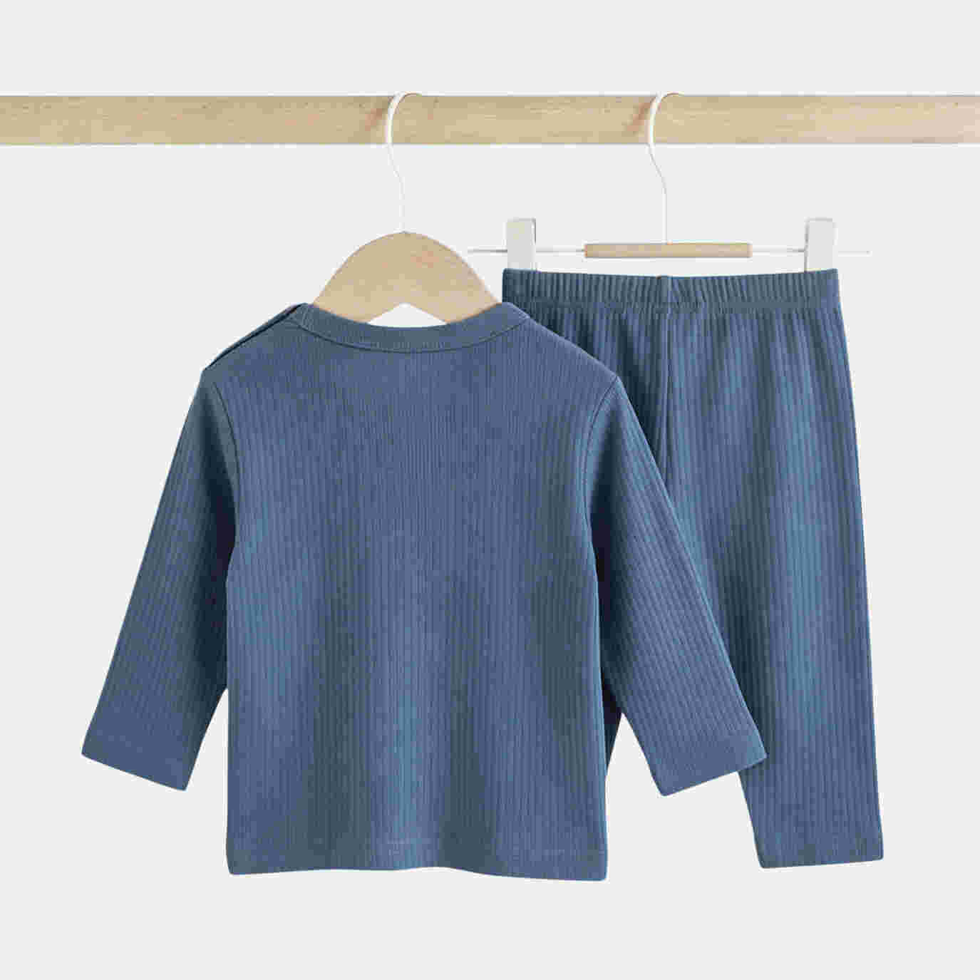 Babies Basic Ribbed Cotton Long Sleeves Top and Bottom Set 3-6 Months Blue M719-PL-BLU-3-6-2PC - Image 4